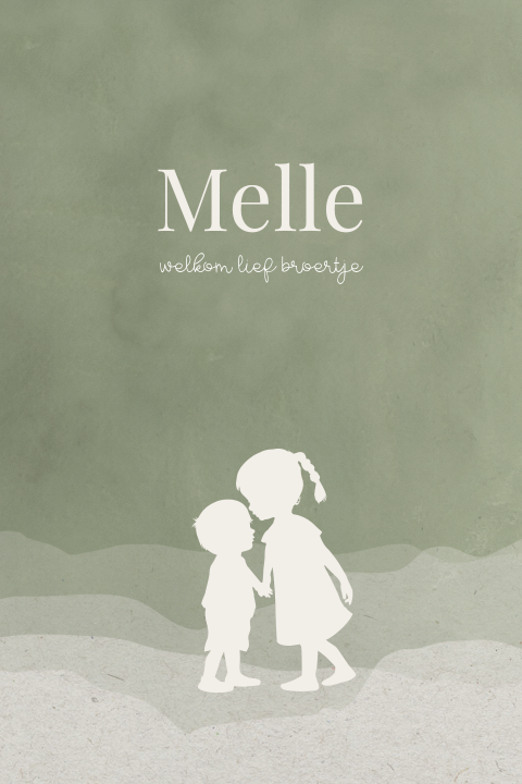 Grote zus met klein broertje silhouet geboortekaartje basic