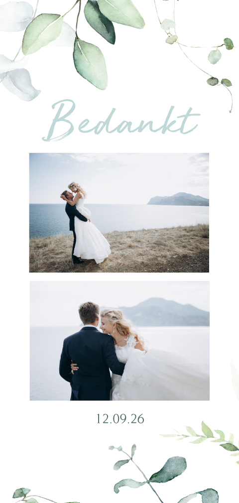 Bedankkaart Floral and Blue met 2 foto's