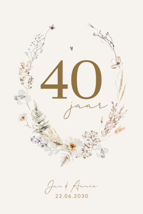 Stijlvolle bloemen uitnodiging 40 jaar getrouwd