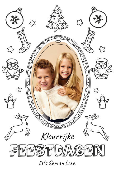 Zelf inkleuren kerstkaart met foto