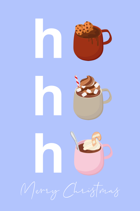 Ho ho ho kerstkaart met winterdrank in mok