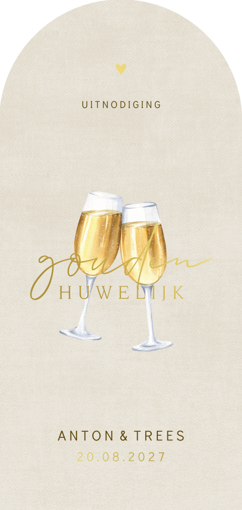 Originele stijlvolle uitnodiging 50 jaar getrouwd met champagne