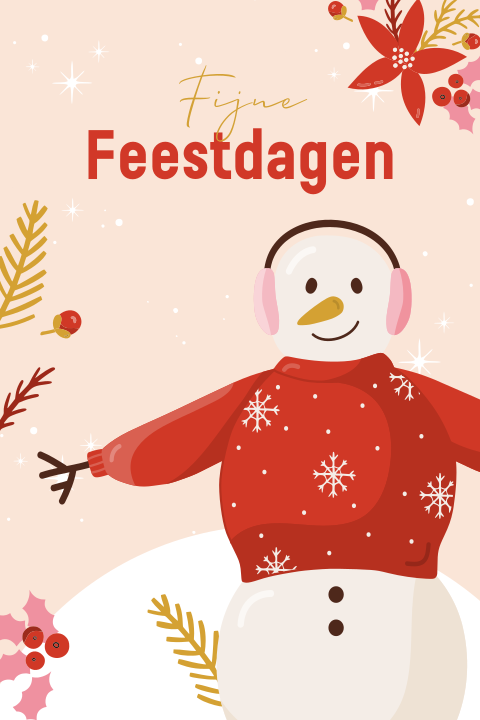 Kleurrijke sneeuwpop kerstkaart met hulst blaadjes