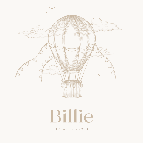 Unisex geboortekaartje met luchtballon en ronde hoeken