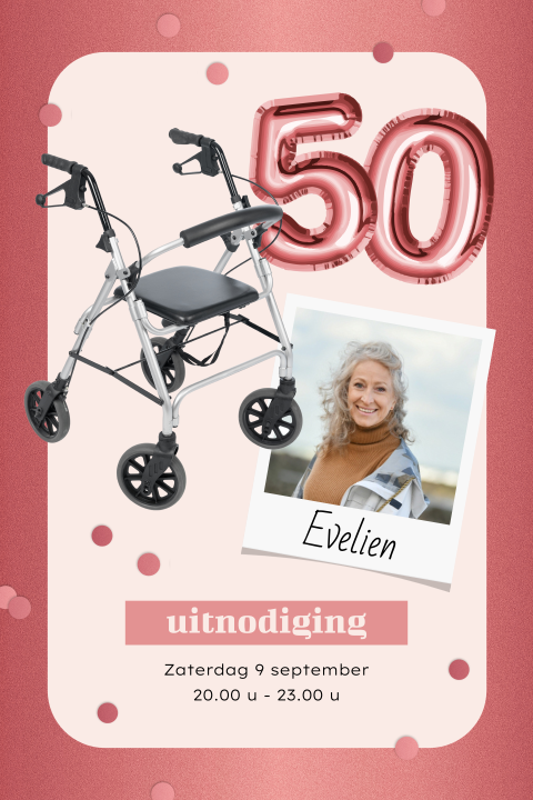 Grappige verjaardagsuitnodiging vrouw 50 jaar met rollator en foto