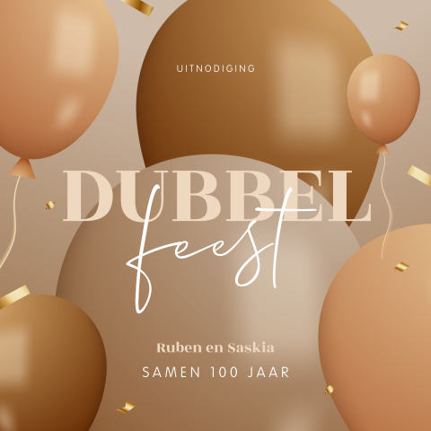 Feestelijke uitnodiging samen 100 jaar met ballonnen en confetti