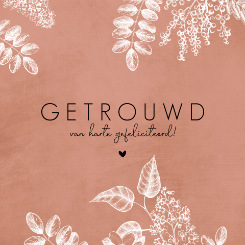 Felicitatiekaart huwelijk met getekende bloemen