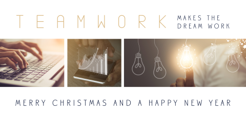 Internationale kerstkaart; Teamwork, laptop en inspiratie