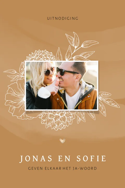 Trouwkaart met bloemen en eigen foto