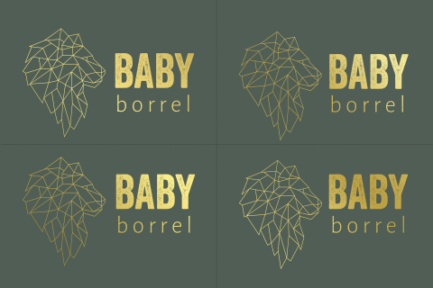 Minikaartjes babyborrel met goudfolie en geometrische leeuw