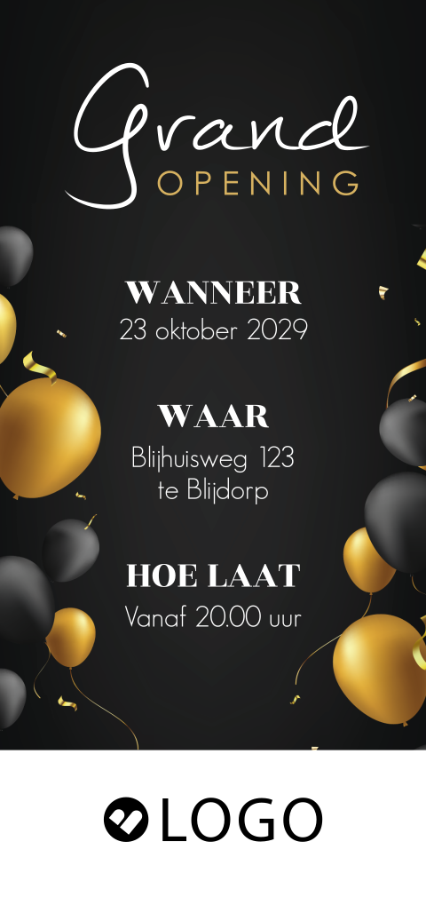 Feestelijke zakelijke opening uitnodiging met ballonnen en confetti