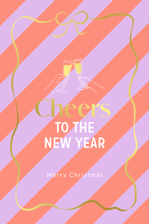 Cheers to the new year kerstkaart met strepen, kader en folie
