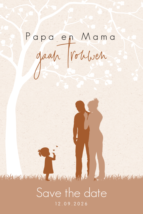 Save the date trouwkaart met silhouet papa en mama gaan trouwen