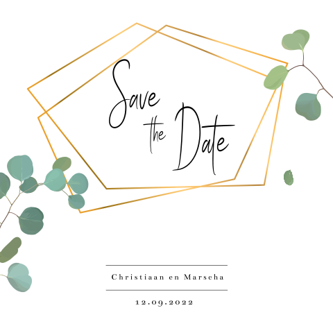 Save the Date kaart Elegant Eucalyptus met gouden kader