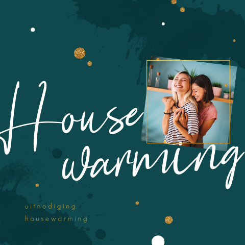 Uitnodiging voor housewarming met foto en confetti