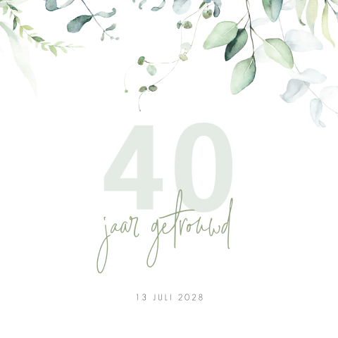 Rustige 40 jaar getrouwd uitnodiging met bloemenrand