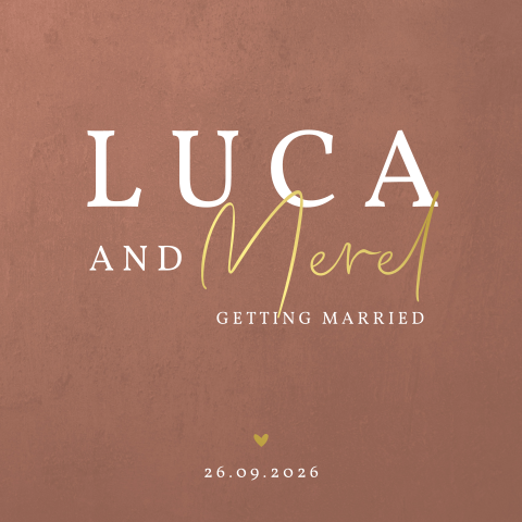 Basic goudfolie trouwkaart met velvetlook achtergrond