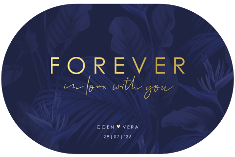 Ovale Save the Date kaart met goudfolie en bladeren