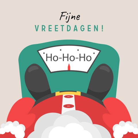 Grappige fijne vreetdagen kerstkaart met kerstman op weegschaal