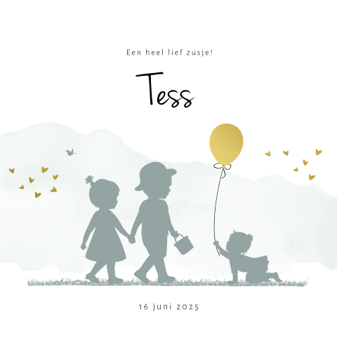 Silhouet kaartje met goudfolie voor een zusje