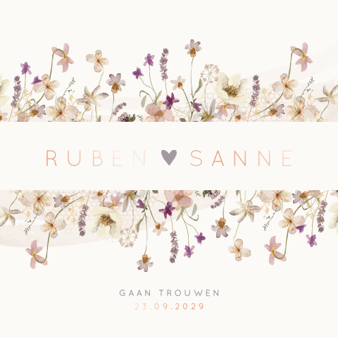 Trendy trouwkaart met aquarel veldbloemen