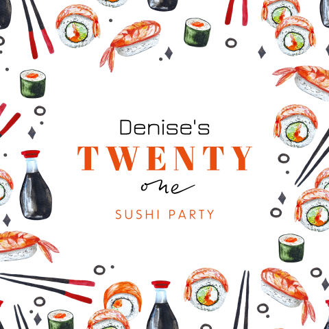 Sushi 21 diner uitnodiging met sushi illustraties