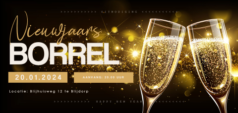 Nieuwjaarsborrel uitnodiging met sparkles en champagne