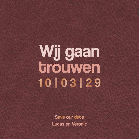 Hoogglans Save the Date kaart met ronde hoeken en lederlook