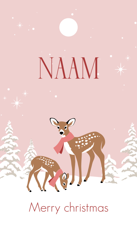 Rendier kerst label met sneeuw en bomen (per 18 stuks)
