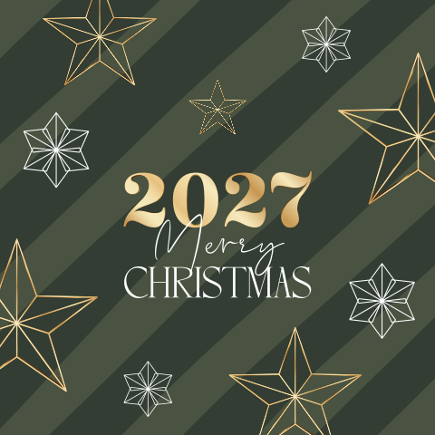 Goudlook zakelijke kerstkaart met jaartal 2027 en kerststerren