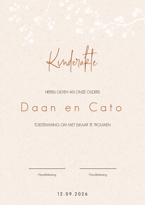 Karton look kinderakte voor een bruiloft