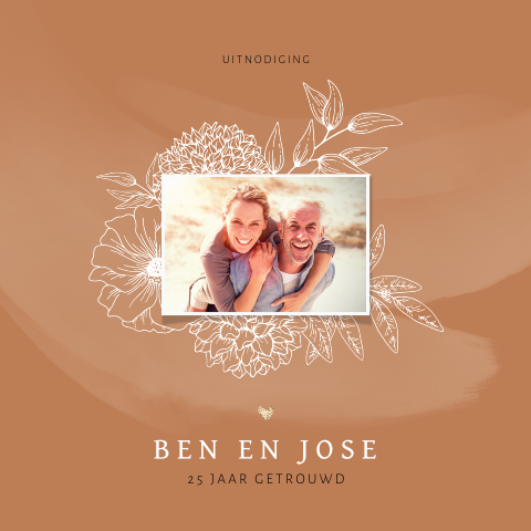 Chique jubileum kaart met foto en bloemen