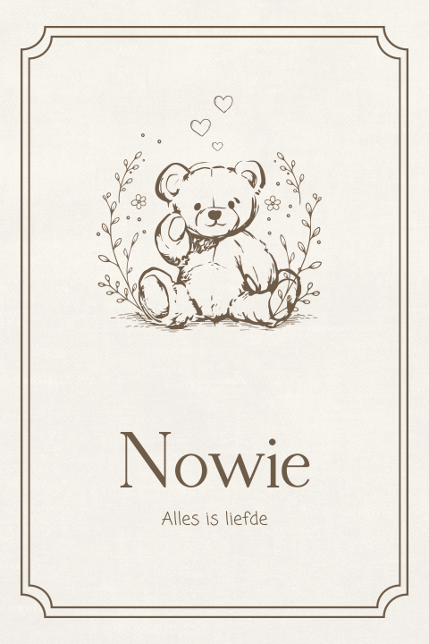 Unisex geboortekaartje met getekend teddybeertje en klassiek kader