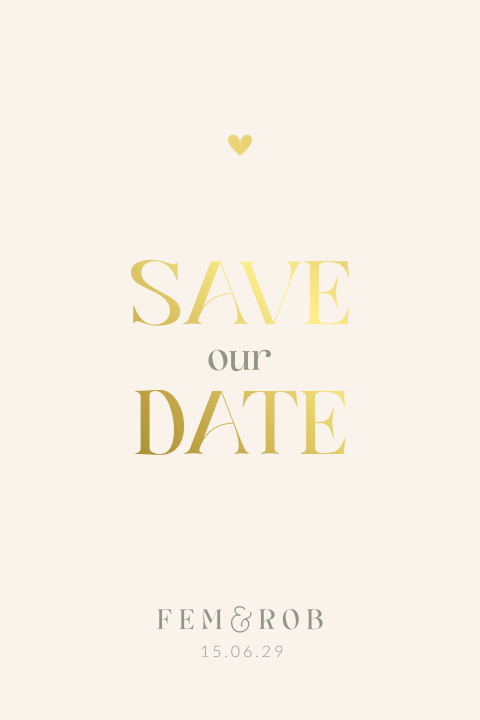 Minimalistische Save the Date kaart met luxe goudfolie