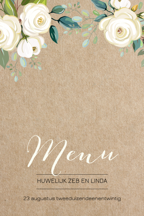 Karton look menukaart met sierlijke bloemen