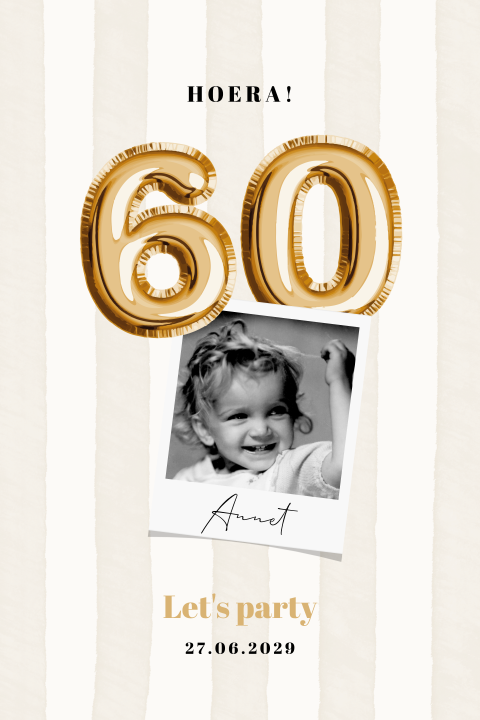 Uitnodiging verjaardag 60 jaar met strepen en folieballonnen