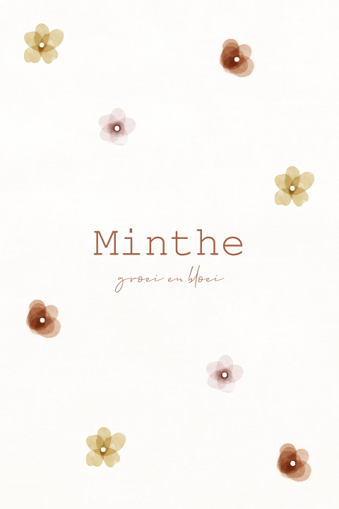 Babykaartje met aquarel bloempjes op linnen achtergrond