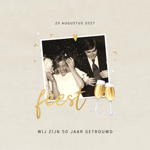 Vintage jubileum uitnodiging 50 jaar getrouwd met foto en champagne