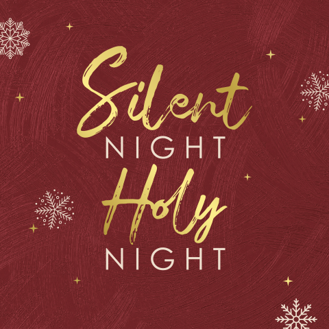 Luxe silent night kerstkaart met sneeuwsterren en foliedruk