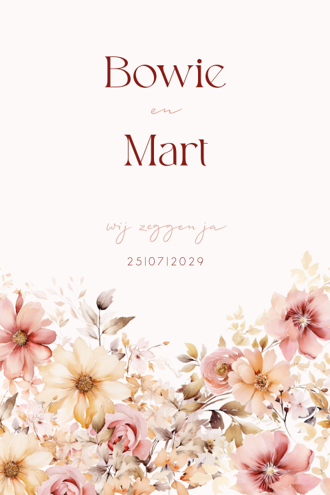 Romantische trouwkaart met aquarel bloemen