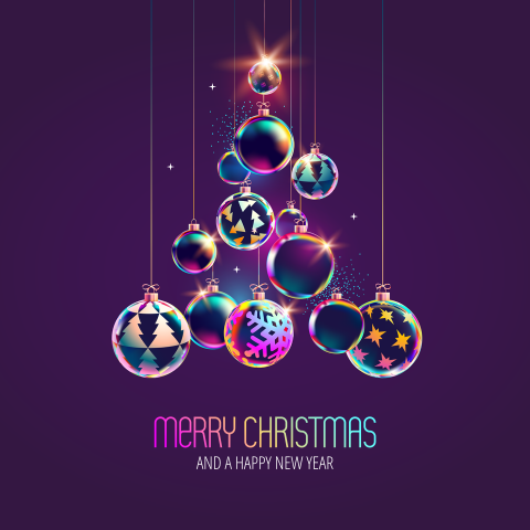 Kleurrijke zakelijke kerstkaart met kerstballen als kerstboom