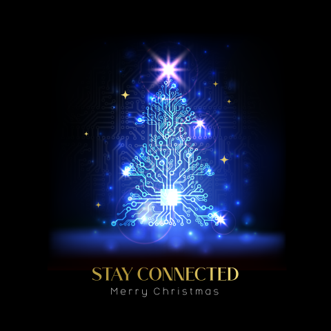 Technologie kerstkaart zakelijk met printplaat kerstboom en foliedruk