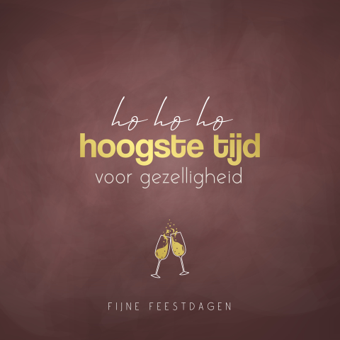 Hippe kerstkaart met echt foliedruk en champagneglazen