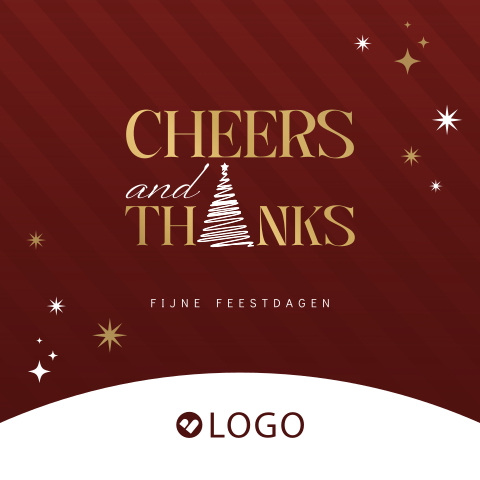 Zakelijke kerstkaart cheers and thanks met kerstboom, logo en folie