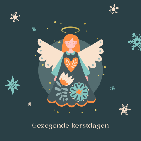 Christelijke kerstkaart met lieve engel en foliedruk