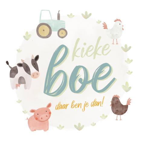 Kiekeboe boerderij felicitatiekaart met tractor koe kip varken