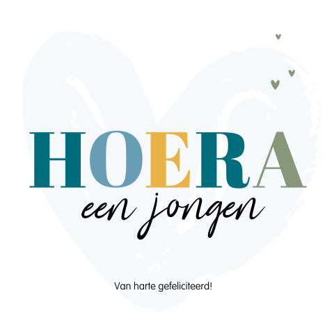 Hoera felicitatiekaart geboorte jongen met hart
