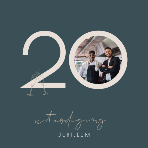 Zakelijk jubileum 20 jaar met foto en champagne