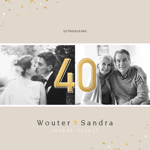 Goudlook uitnodiging 40 jaar getrouwd met foto en spetters