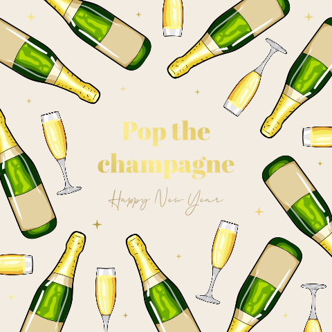 Feestelijke nieuwjaarskaart zakelijk met champagne en foliedruk